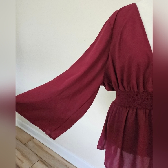 Torrid Babydoll Women's Elegant Burgundy Georgette Smocked Blouse Size 2X. - Picture 14 of 15
